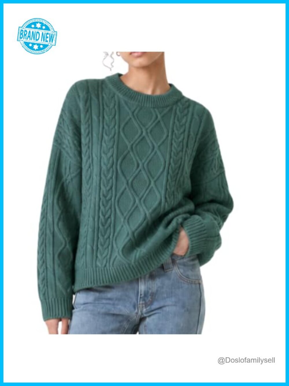 Aelfric Eden Women's Oversized Cable Knit Crewneck Chunky Pullover Sweater